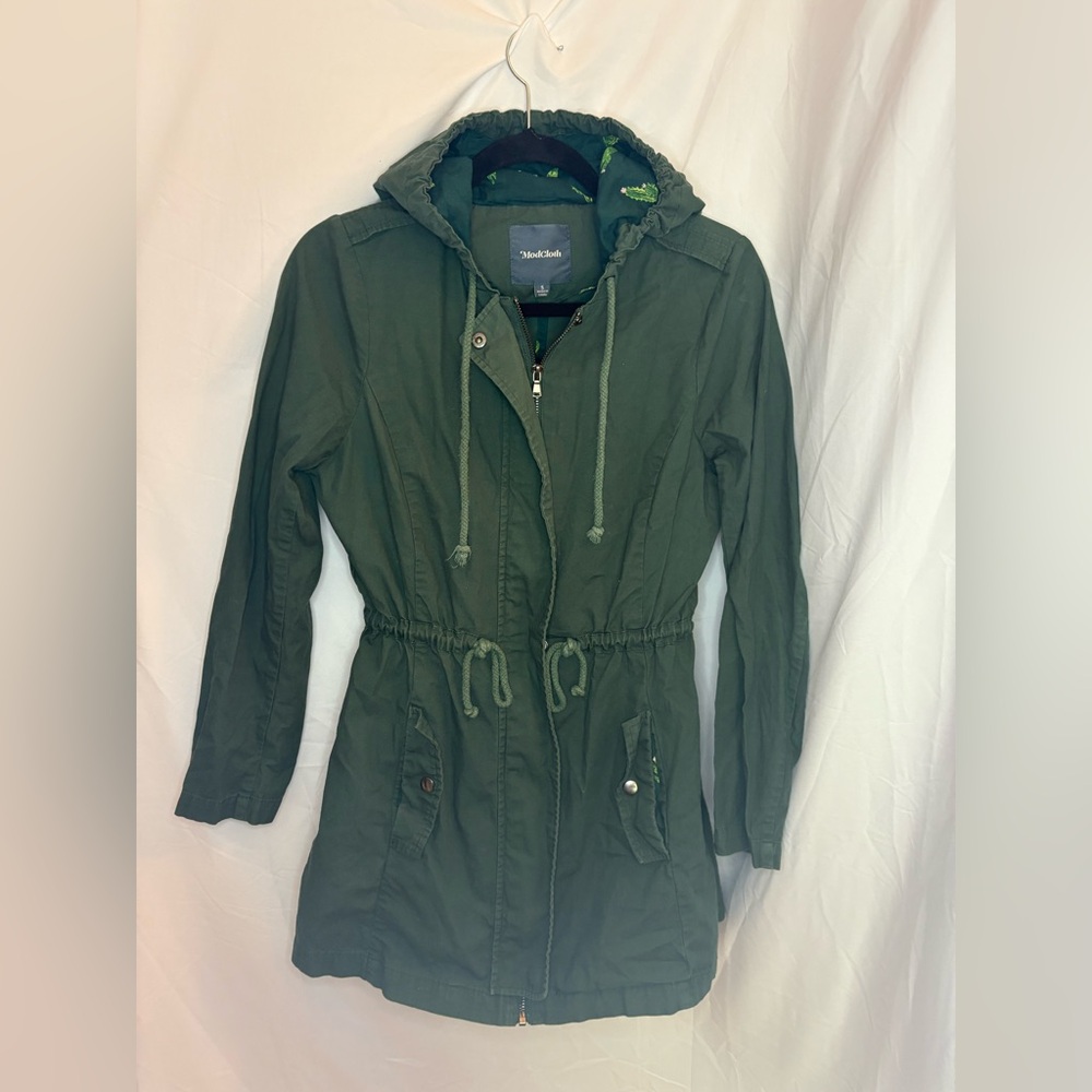 Modcloth Green Utility Jacket with Hood and Drawstring Waist